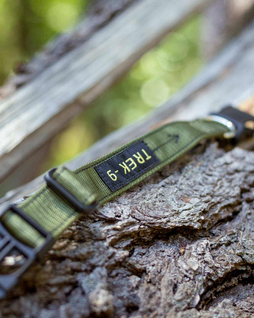 Green adventure dog collar, with high quality hardware, quick side-release clip, nickel plated d ring, made from high-tensile nylon webbing. 